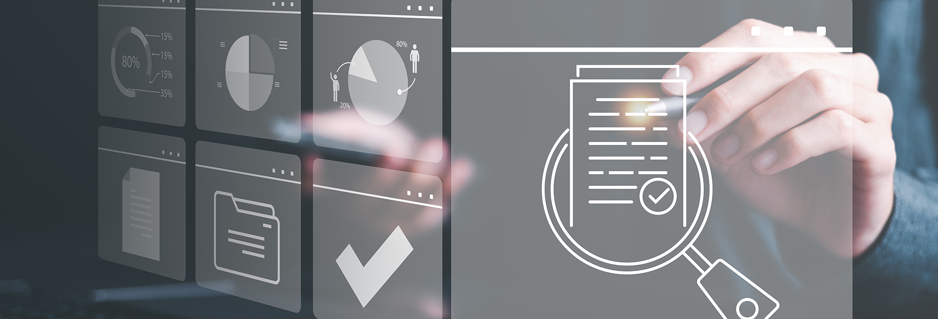 Businessman Audit documents, quality assessment management With